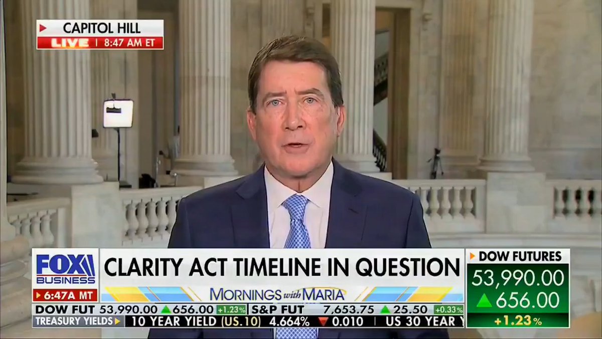 JUST IN: 🇺🇸 Senator Bill Hagerty tells Fox Business "We're going to have to pass the Clarity Act." 👀 "There's no way that we can allow the U.S. to fall behind in the digital assets arena." 👏