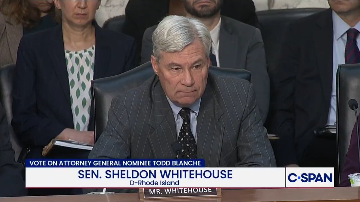 .Sheldon Whitehouse (D-RI) statement opposing Todd Blanche's nomination: "Billions of dollars in Epstein-fund transfers and the Todd Blanche department never even had a look."