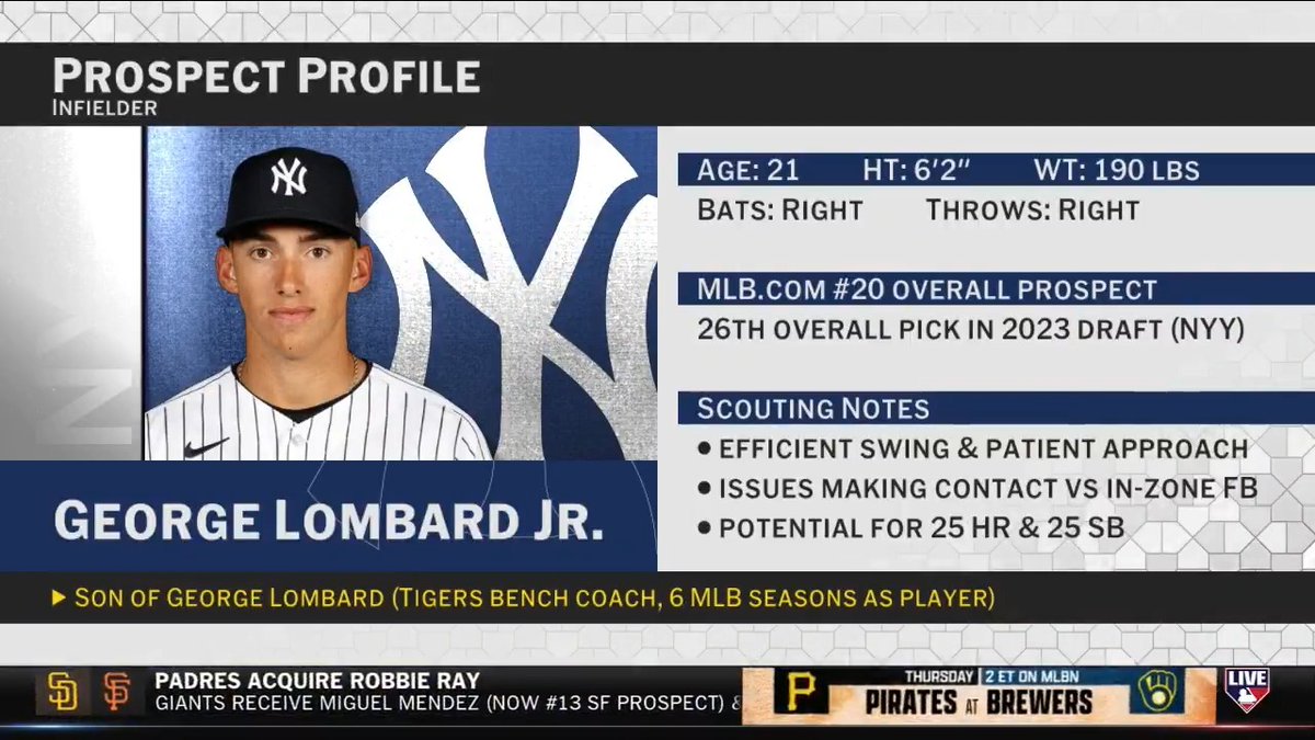 #MLBCentral discusses the Yankees reportedly calling up top prospect George Lombard Jr. and the expectations for the young shortstop in the Bronx. MLB Network + CohnReznick
