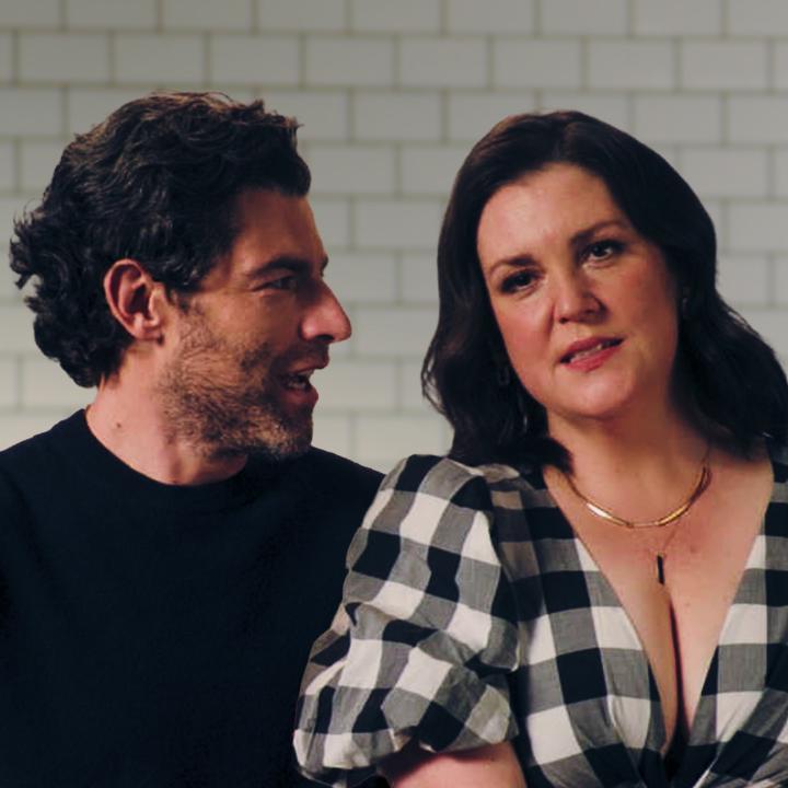 Taking bagel orders for Don't Say Good Luck's Sunny Sandler, Melanie Lynskey, and Max Greenfield.