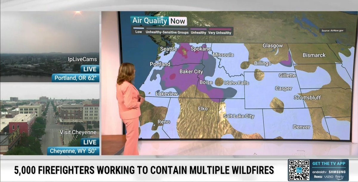 Dry conditions and gusty winds continue fueling wildfires across the Pacific Northwest, bringing smoke-filled skies and unhealthy air quality to parts of Washington, Oregon and Idaho.