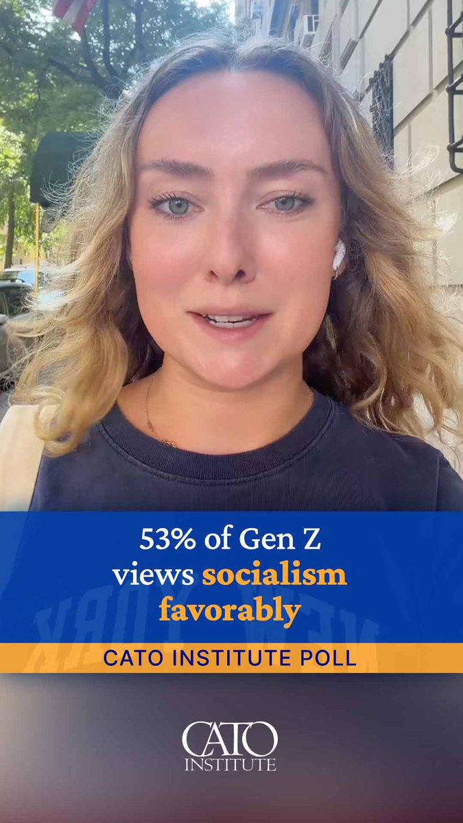 53% of Gen Z views socialism favorably and 38% views communism favorably, a new Cato Institute poll finds. Among Americans over 65, those numbers drop to 23% and 5%. It's a real and growing generational divide. Learn more from Cato's Rikki Schlott.