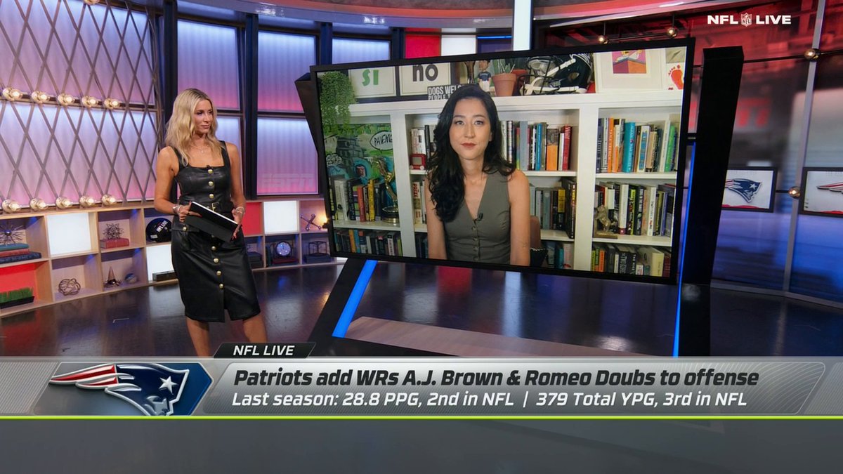 “I think it’s gonna open up opportunities on the ground.” Mina Kimes on what A.J. Brown and Romeo Doubs will bring to the Patriots' offense 🏈