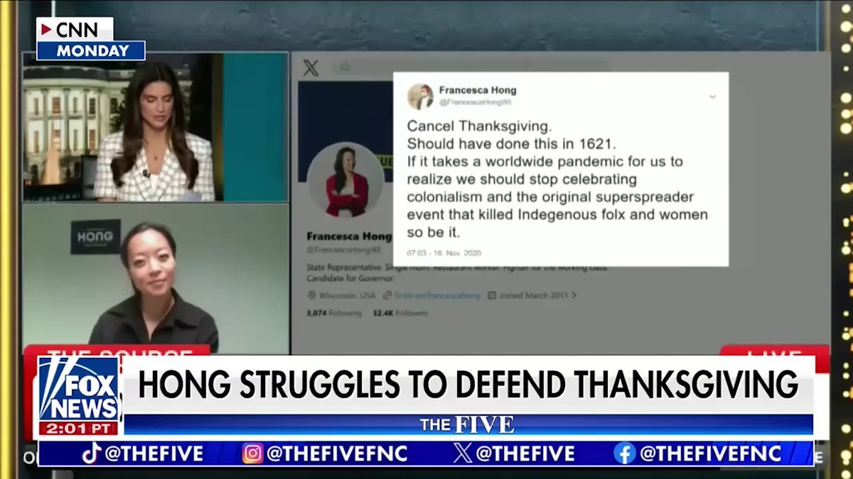 WATCH: Socialist candidate Francesca Hong won't directly say no when asked whether she still believes Thanksgiving should be canceled. Instead, Hong says Thanksgiving is both a tradition she has celebrated and "an incredibly painful" holiday for many people, adding that "views can evolve." The exchange comes as Hong campaigns to become Wisconsin's next governor. The Five