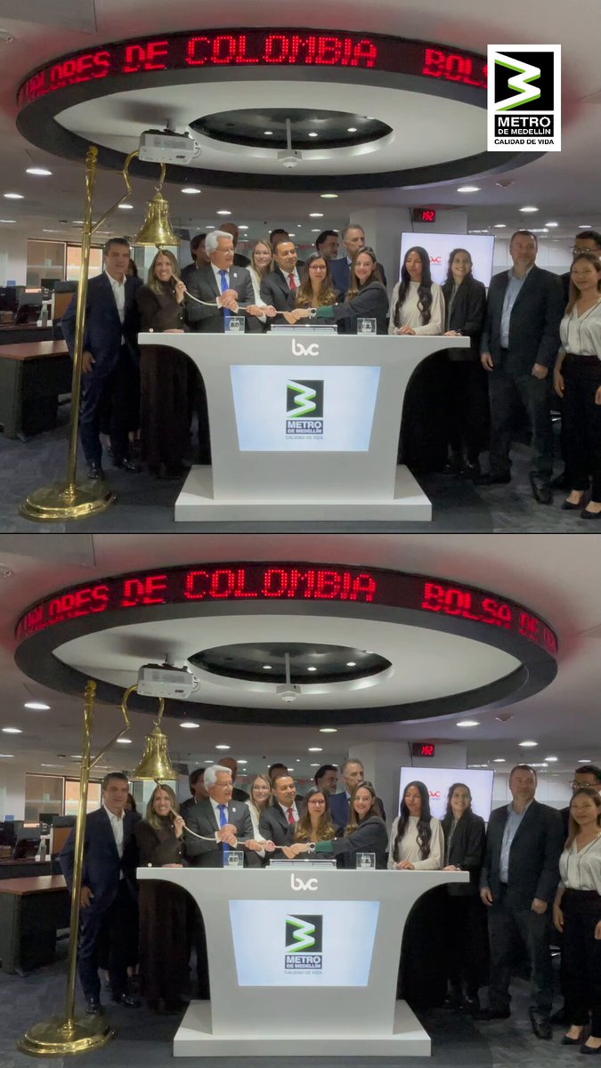 📣 Boletín de prensa🗞️ 🚈🌿El Metro de Medellín llega al mercado de valores con bonos sostenibles para proyectos de movilidad. Así tocamos la campana 🔔 al ingresar a la Bolsa de Valores de Colombia. Sigue el 🧵👇