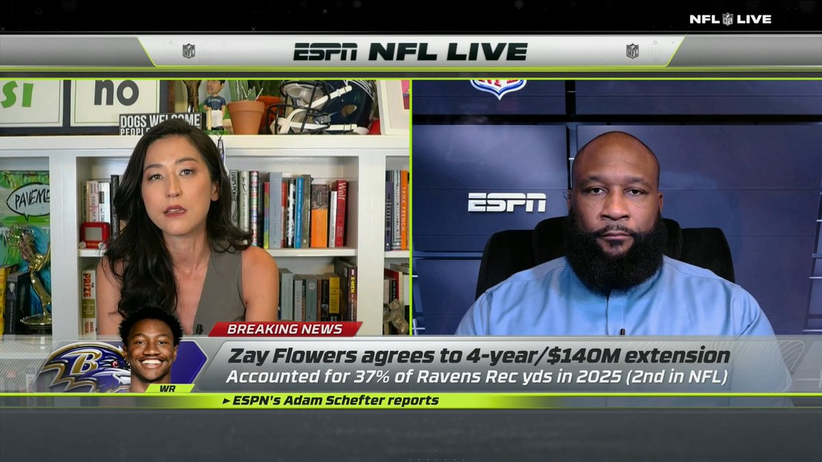 “He is the focal point of this Ravens offense.” Mina Kimes and Marcus Spears react to Zay Flowers' contract extension with Baltimore 💸