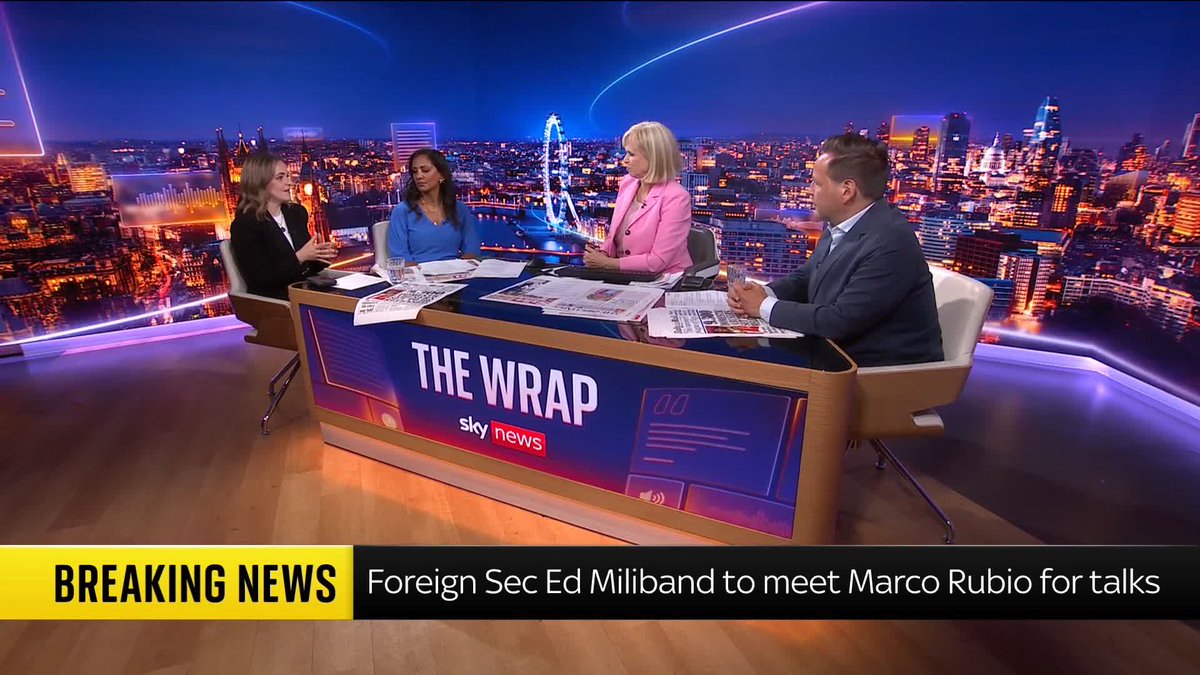 BREAKING: Foreign Secretary Ed Miliband to meet Marco Rubio for talks. Sky's political correspondent Lucy McDaid joins #TheWrap to analyse Miliband's first talks with Rubio as foreign sec, as panellists Lord Vazey and Sonia Sodha give their take on the visit.