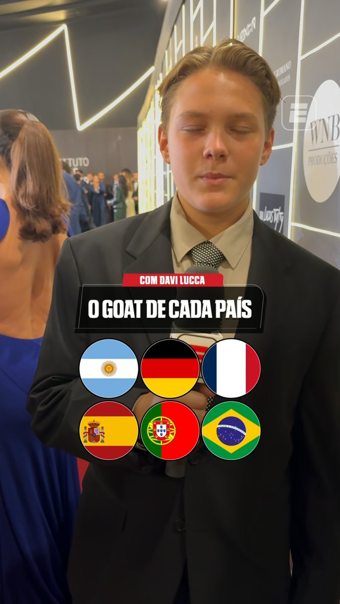 OS GOATS DE CADA PAÍS 🔥🗺 Duarente a sexta edição do Leilão do Instituto Projeto Neymar Jr., Davi Lucca, filho do camisa 10 do Santos, contou quais são os maiores goats de cada país. Algum te surpreendeu, fã de esporte? 👀 #FutebolNaESPN #Neymar #CR7 #Messi