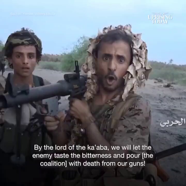 A Yemeni soldier during the Battle of the West Coast in 2017 sends a message to the world that the West Coast and the Red Sea are the main starting point for reaching Al-Aqsa Mosque. To Palestine