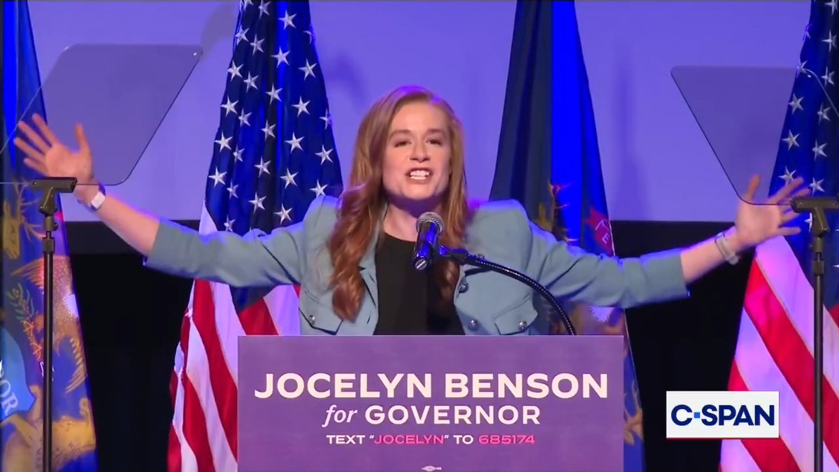 Former U.S. Sen. candidate Mallory McMorrow (D-MI) gave remarks supporting MI Gov. candidate Jocelyn Benson (D): "But tonight, Michigan, we are one step closer to electing a battle-tested, kind-hearted public servant, Jocelyn Benson, as our next Governor."