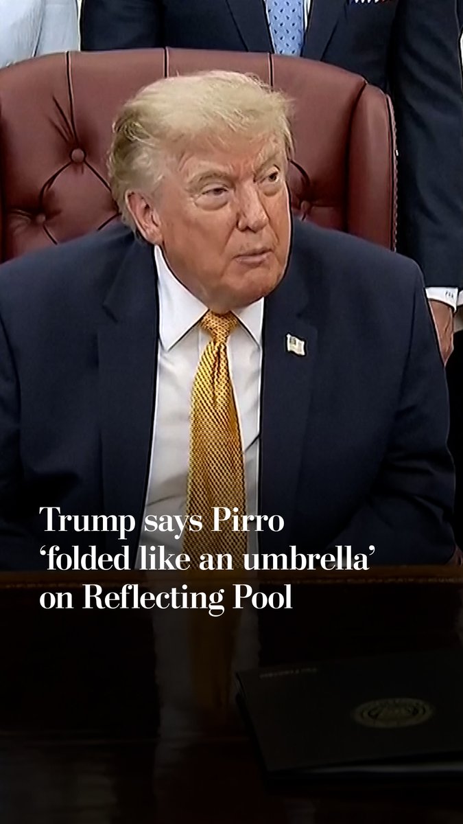 President Trump said U.S. Attorney Jeanine Pirro “choked” and “folded like an umbrella” in moving to drop charges against a former Olympian accused of vandalizing the Lincoln Memorial Reflecting Pool.