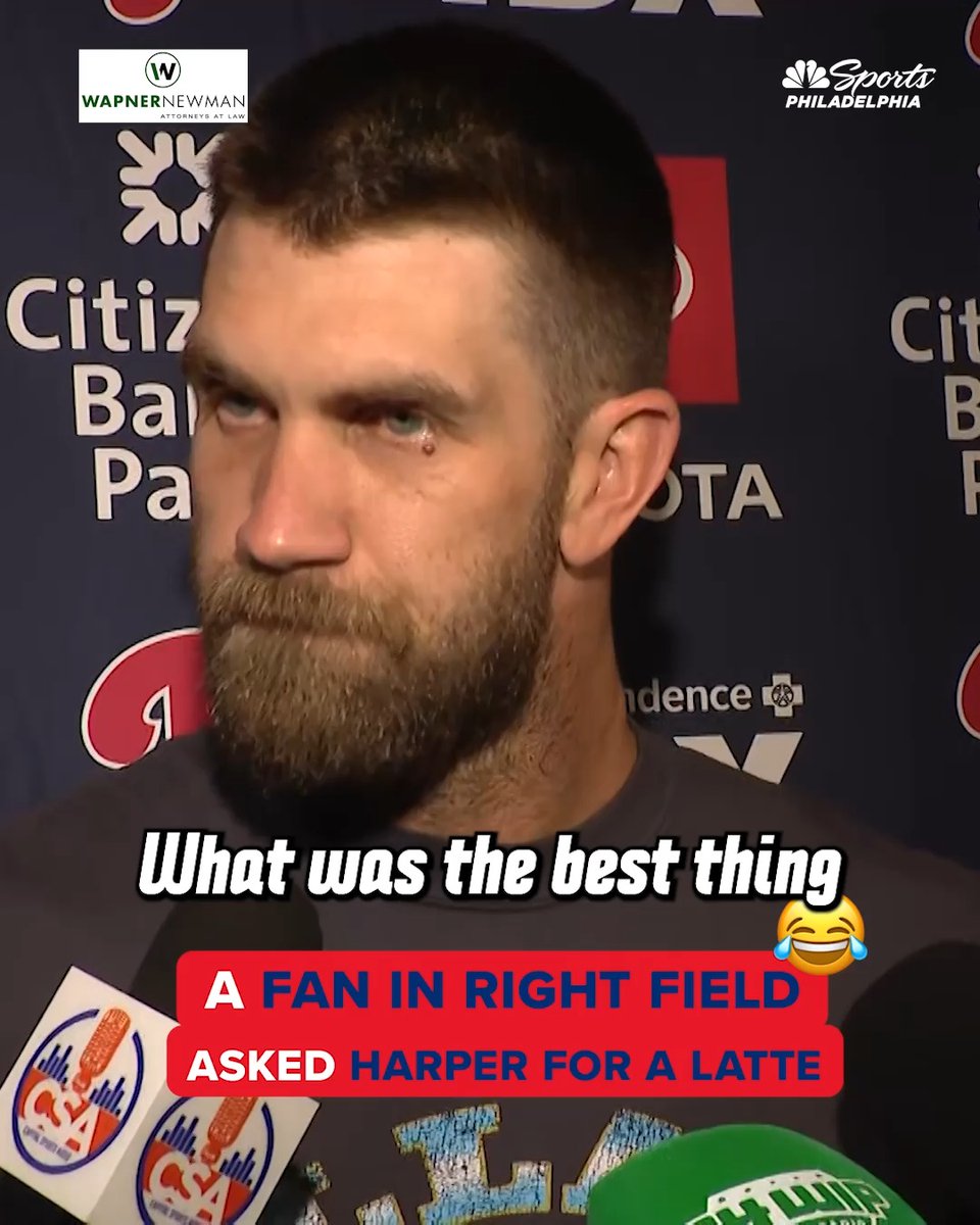 "A guy told me he wanted a latte." 😭 Bryce Harper heard just about everything from the right-field crowd. | Wapner Newman