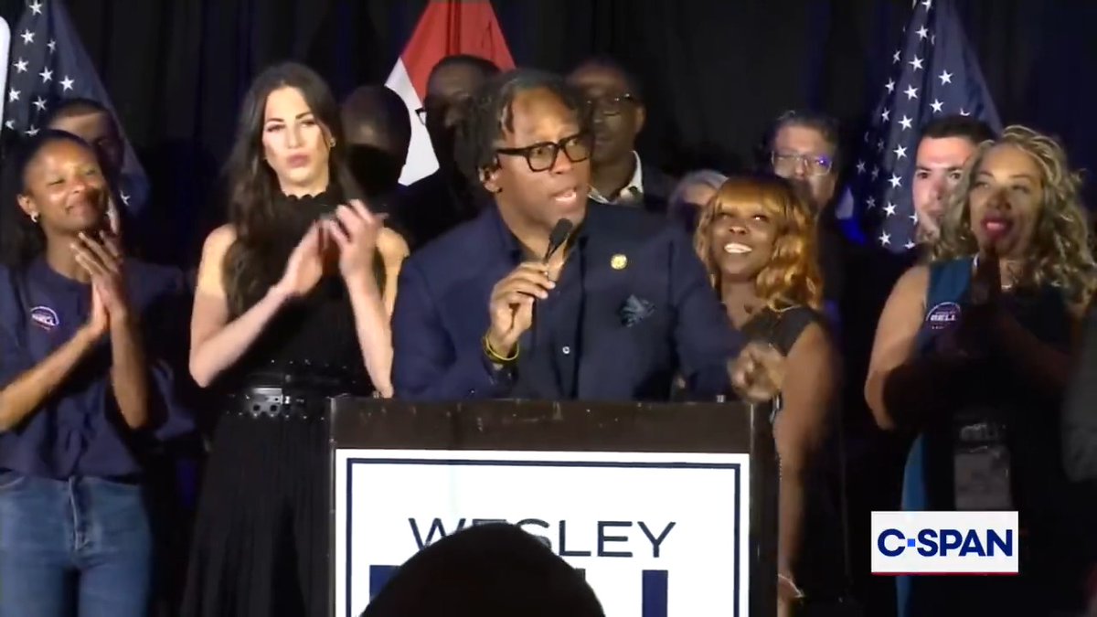 U.S. House candidate Congressman Wesley Bell (D-MO) addresses supporters after defeating former Rep. Cori Bush (D-MO): "There's going to be times we disagree on issues but that never should stop us from doing the work of regular folks."
