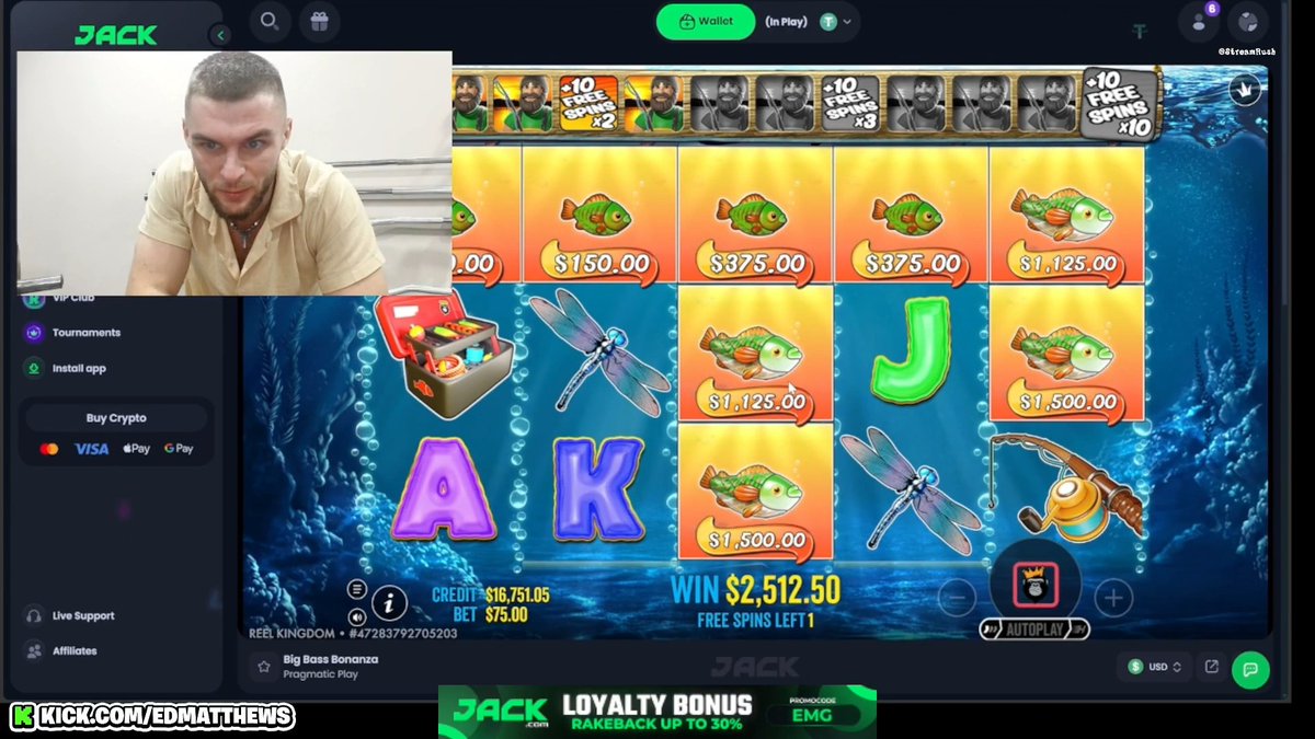 EDMatthews HITS BIG on Big Bass Bonanza, turning $75 into $10K at Jack.com 🤯🔥