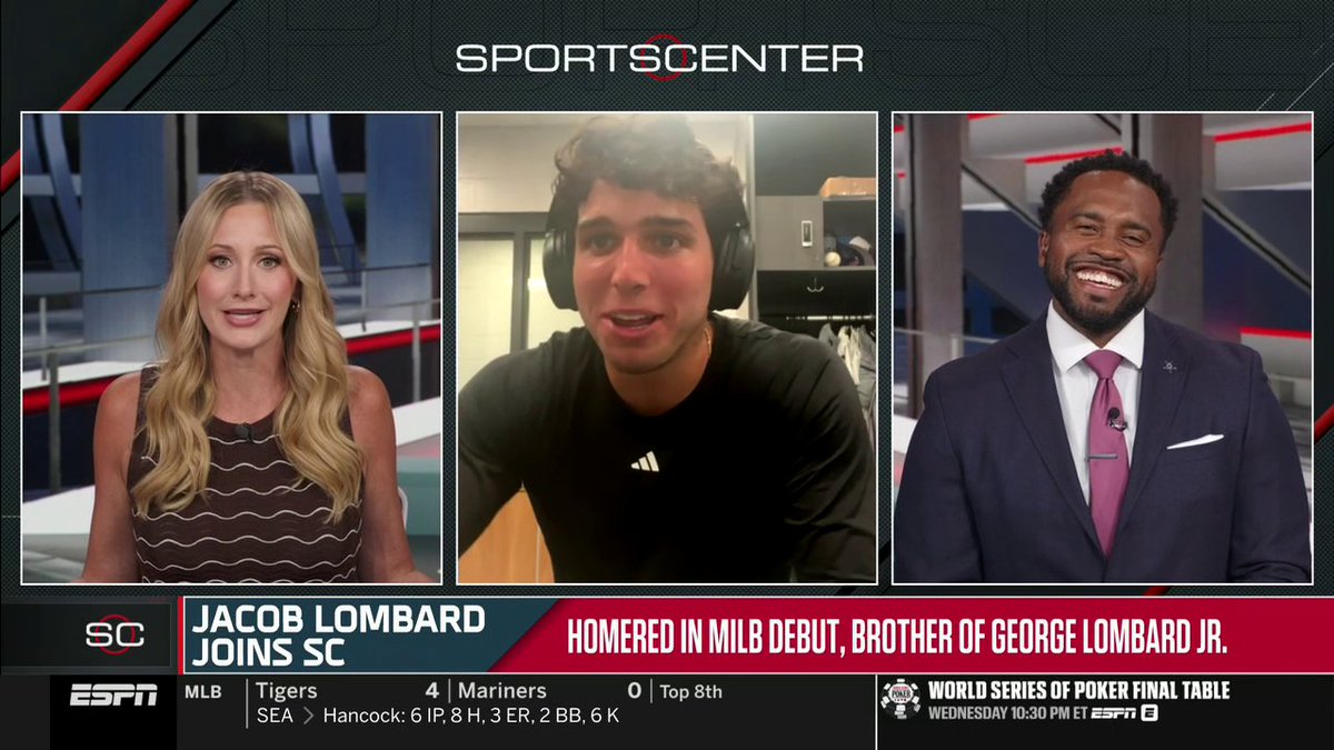 Jacob Lombard, the Marlins' first-round draft pick, reacts to him and his brother, Yankees' top prospect George Lombard Jr., hitting home runs in their debuts 🙌