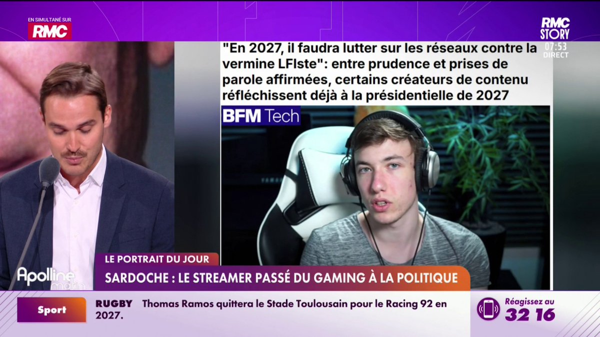 🔴 Ce mercredi, focus sur Sardoche, une personnalité d'internet que s'arrachent la droite et l'extrême droite #ApollineMatin
