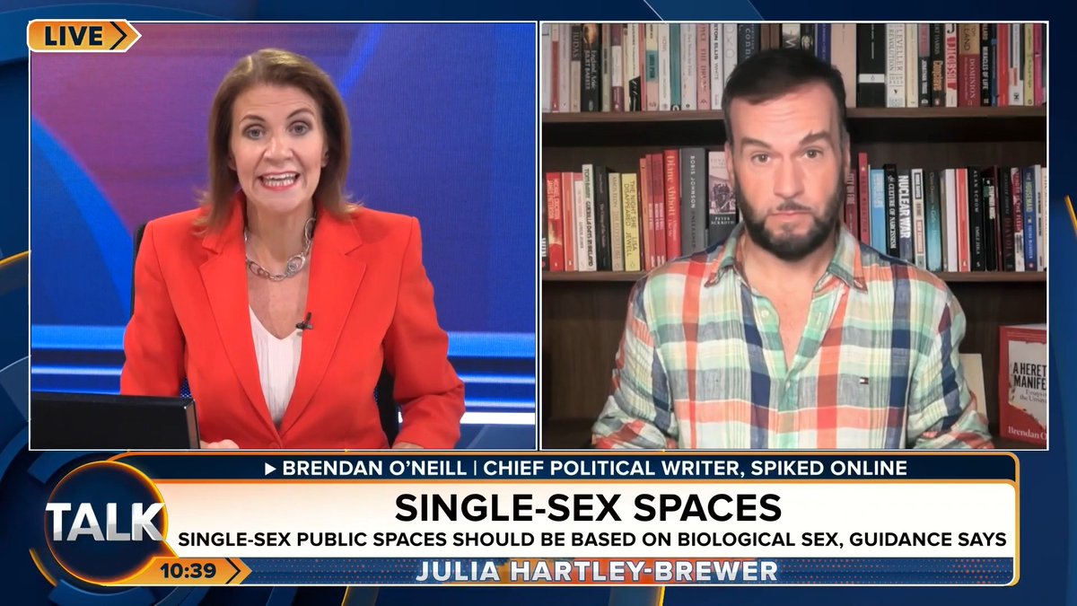🚨"The world does NOT exist to shine a mirror on your stupid identity." Brendan O'Neill attacks the trans lobby for the breakdown in "basic decorum, manners and respect for women's spaces" within society. Julia Hartley-Brewer