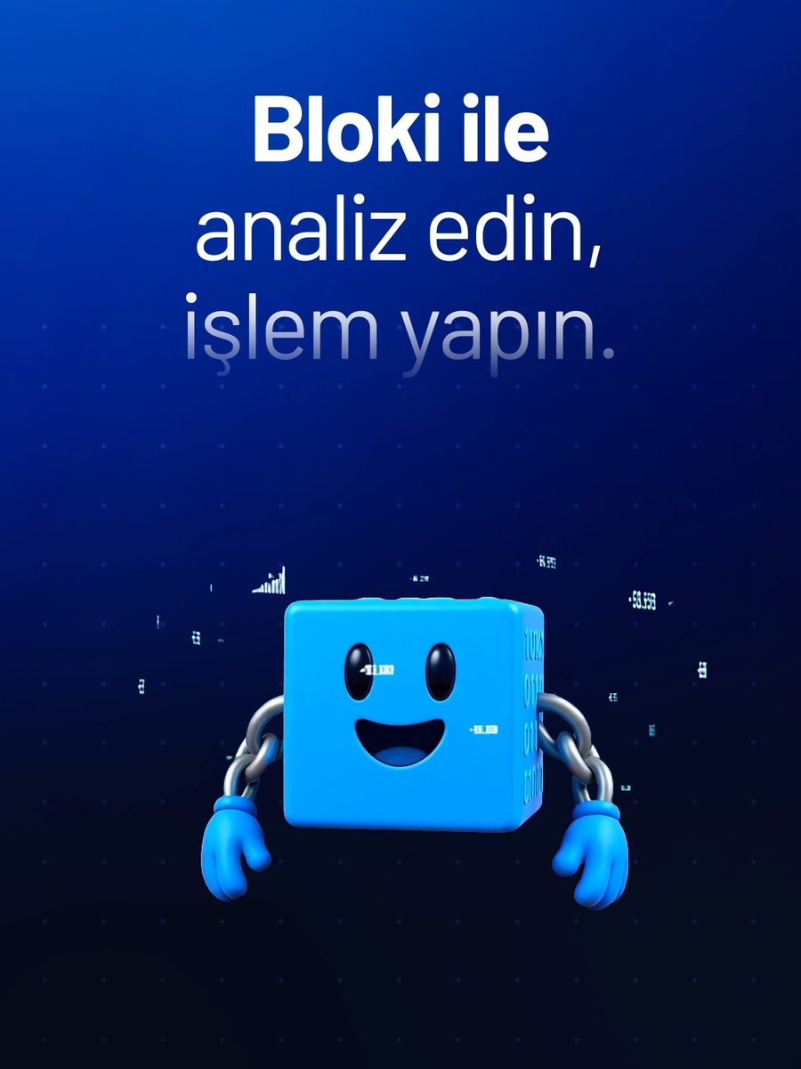Siz isteyin, Bloki yapsın! 🔷 Kripto alım satım işlemlerinden portföy takibine, Türk lirası çekim talebinden piyasa analizine kadar birçok işlemi tek ekrandan kolayca yönetin. İhtiyacınızı belirtin, kripto yapay zeka asistanı Bloki sizin için gerçekleştirsin.