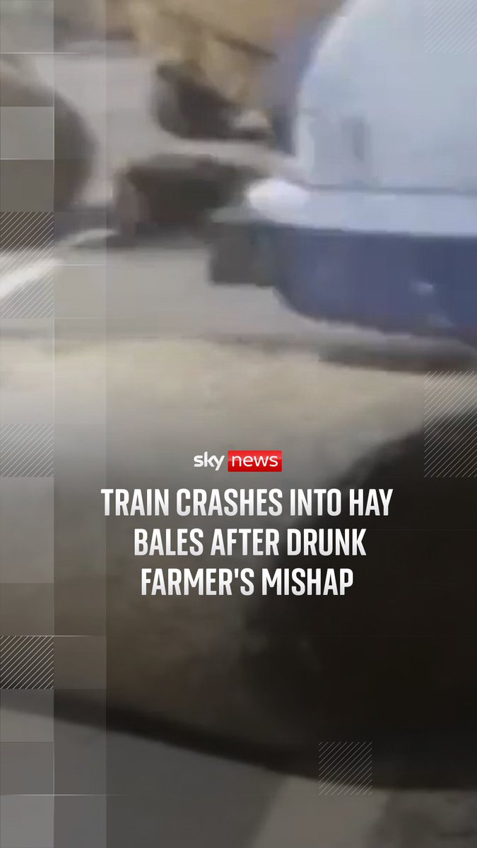 CCTV footage shows a passenger train in Poland crashing into a trailer loaded with bales of straw. No injuries were reported, but officials said the driver was drunk and had endangered the lives of 500 people