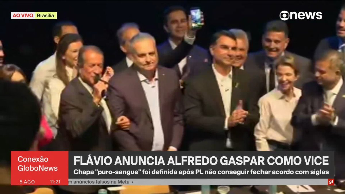 Flávio Bolsonaro anuncia o deputado federal Alfredo Gaspar (PL-AL) como vice na chapa dele à Presidência. ➡ #ConexãoGloboNews - de segunda a sexta, às 11h, na #GloboNews. Assista na TV e no globoplay