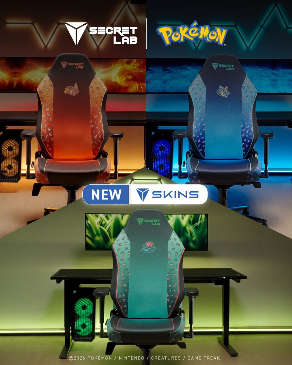 From Grass, Fire, and Water types, the all-new Secretlab SKINS Pokémon Pixel Art Collection lets you refresh the look of your Secretlab TITAN Evo in just 3 minutes. Bring Venusaur, Charizard, and Blastoise to your setup, alongside iconic Kanto region Pokémon: Pokémon #Pokemon