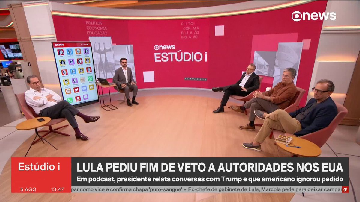 Lula pediu fim de veto a autoridades nos EUA. Em podcast, o presidente brasileiro relatou conversas com Donald Trump e diz que o americano ignorou o pedido. ➡️ #Estúdioi - de segunda a sexta, às 13h, na #GloboNews. Assista na TV e no globoplay