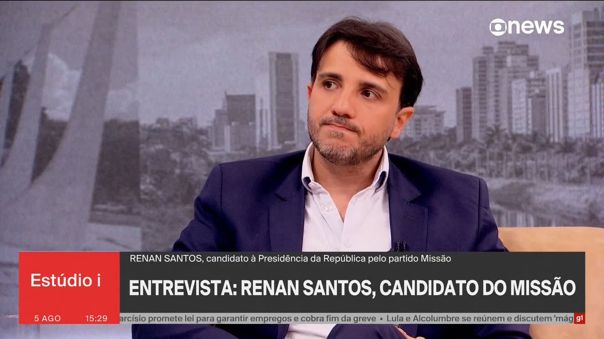 Ao final da entrevista, Renan Santos (Missão) teve um minuto para fazer suas considerações finais. Ele foi o primeiro entrevistado da série com os candidatos à Presidência da República. ️ #Estúdioi - de segunda a sexta, às 13h, na #GloboNews. Assista na TV e no globoplay