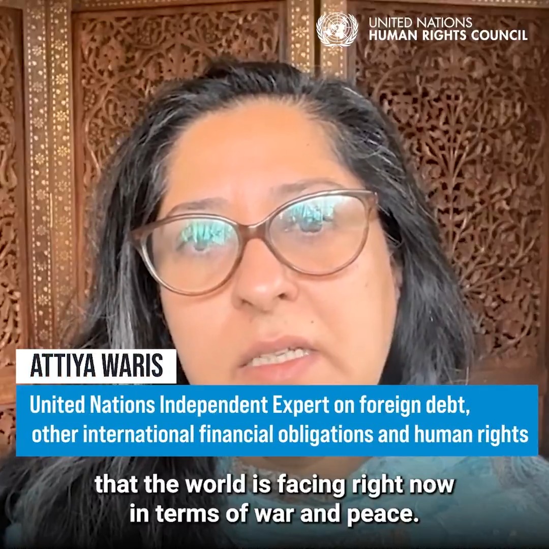 "There is plenty of money available &amp; channelled to war, but very little for peace," UN Independent Expert on debt and human rights Attiya Waris told the United Nations Working Group on the #RightToDevelopment at its 27th session. She stressed that global spending on peacebuilding remains far lower than military spending.