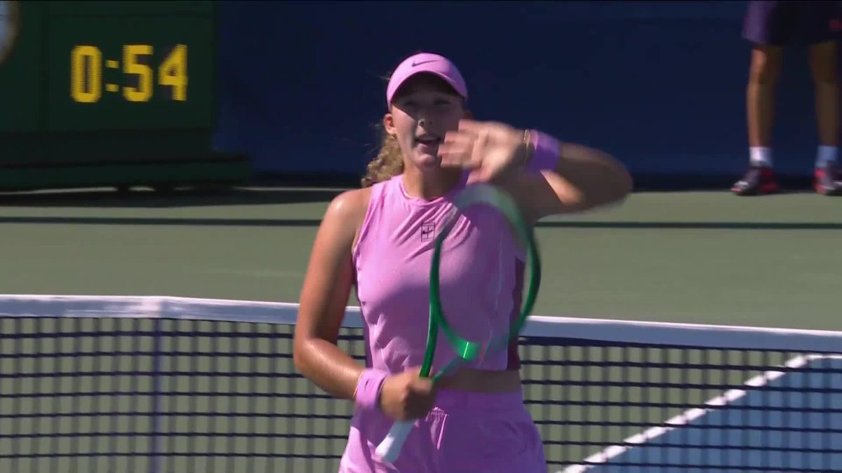Off to the races 💨 The No.5 seed Mirra Andreeva races past Pliskova, 6-0, 6-2! #NBO26