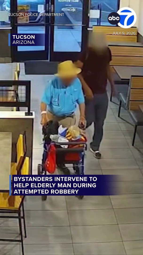 Bystanders rushed to stop a 70-year-old man from being robbed at a restaurant in Tucson, Arizona. The perpetrator attempted to steal the elderly man's bag before pushing him to the ground. The Tucson Police Department says the suspect was tracked down and taken to custody.