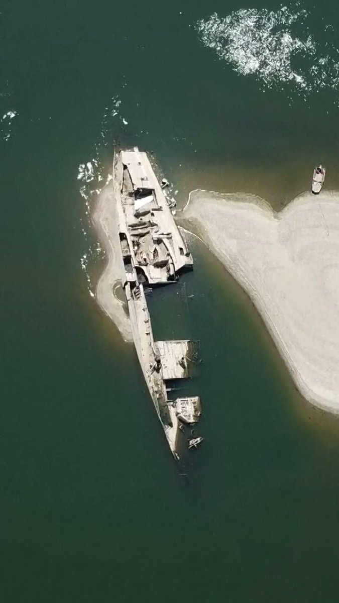 Water levels on the Danube River, the second longest in Europe, have dropped so low because of drought that the hulks of dozens of World War II German battleships are emerging into view.