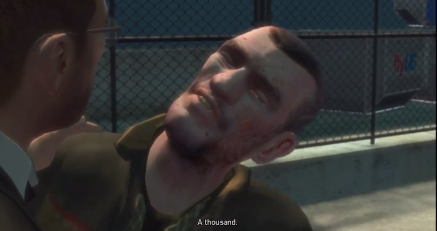La détresse dans la voix de Niko quand il apprend que ses compagnons se sont fait buter pour 1000$ alalala GTA 4