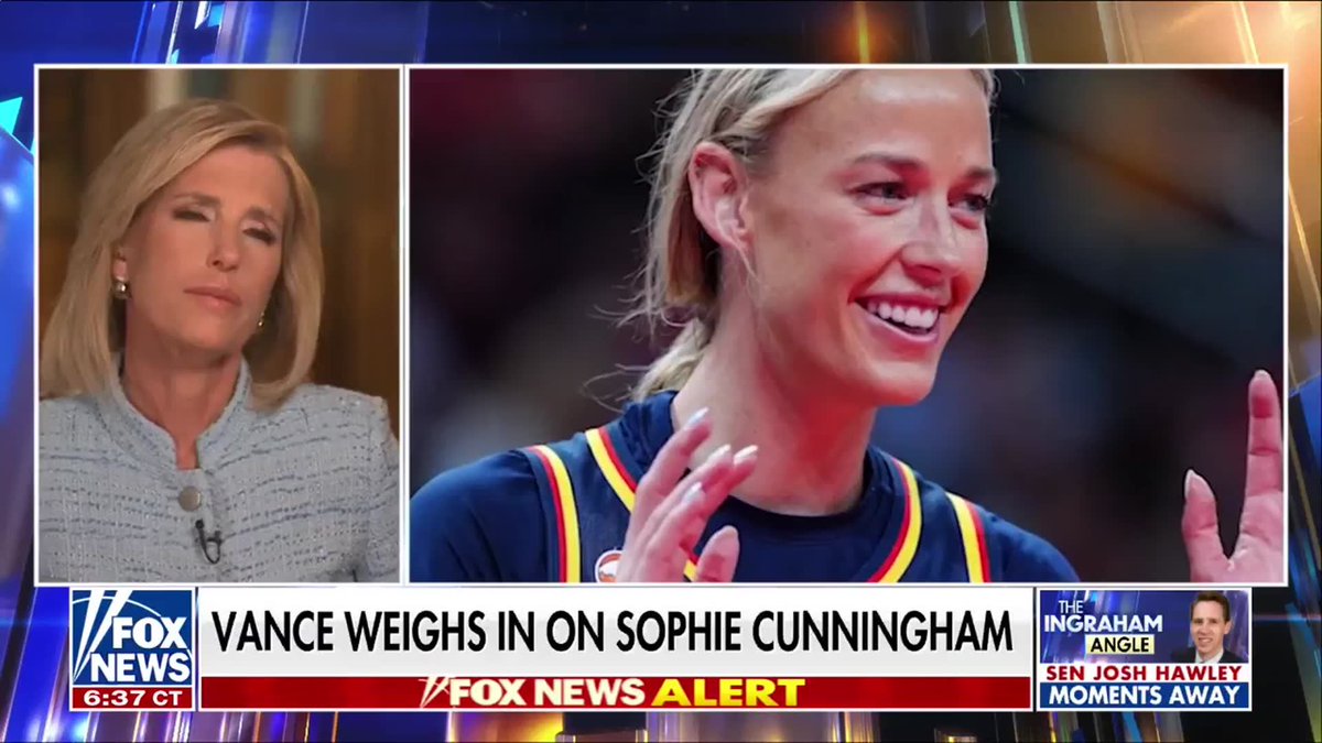 NEW: Vice President JD Vance JD Vance applauds WNBA star Sophie Cunningham for speaking out against trans athletes in women's sports: "Keep speaking your mind." "The thing about courage is it's contagious." "We cannot save the United States of America unless you have people of courage who are speaking their mind." Vance says Cunningham's stance "inspires a lot of people to do the same," adding, "I would tell Sophie, keep going." Laura Ingraham