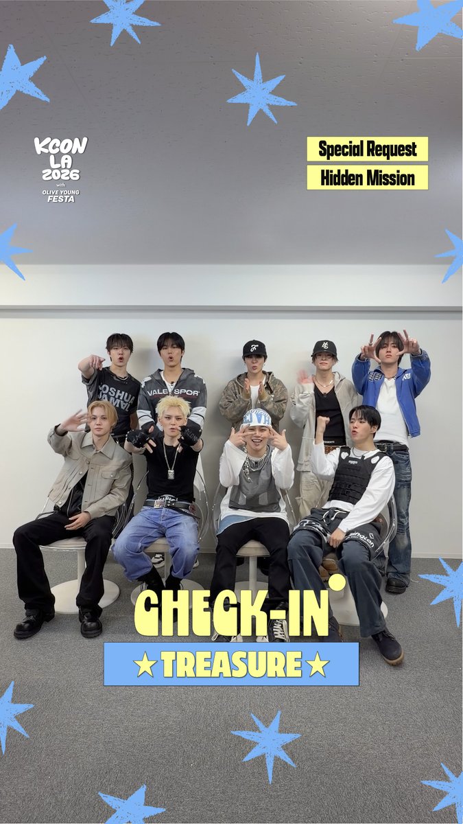 [#KCONLA2026] #TREASURE CHECK-IN TREASURE MAKER~ Are you ready to enjoy KCON LA 2026 with TREASURE? ✨ Check out TREASURE’s special request and spot the hidden mission in the video! 👀 Respond to the request and guess the mission for a chance to win a prize 🎁 KCONers, let us know in the comments~! - 𝐆𝐄𝐓 𝐘𝐎𝐔𝐑 𝐓𝐈𝐂𝐊𝐄𝐓 𝐍𝐎𝐖! 🎟️ 🔗Ticket Info - KCON LA 2026 AUG 14-16 Arena, LA Convention Center Let’s #KCON
