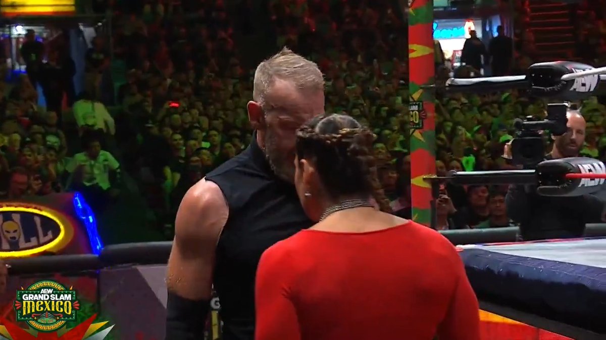 "Oh my." A showdown between Jay 'Christian' Reso &amp; Marina Shafir ends with a low-blow to Shafir! Watch #GrandSlamMexico LIVE on TBS &amp; HBO Max