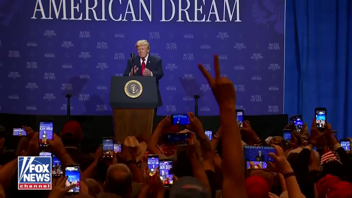Trump breaks out his signature dance moves to “YMCA” after touting tax cuts and the economy in Las Vegas. He fired up the crowd at Red Rock Casino Resort before wrapping the event with his trademark dance.