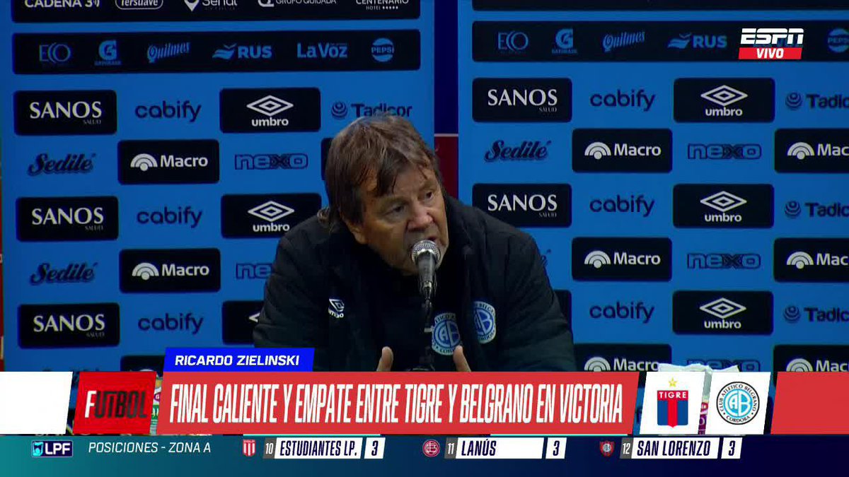 👀 "REPASAMOS LAS IMÁGENES Y NO HEMOS VISTO NADA" El Ruso Zielinski habló de la jugada que derivó en penal para Tigre y el enojo de todo Belgrano en el empate en Victoria. ▶️ Mirá #ESPNF10 en el Plan Premium de #DisneyPlus