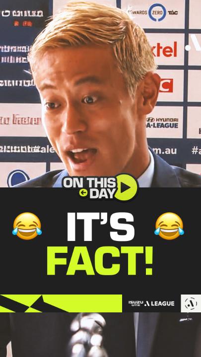 It's...... 𝐖𝐇𝐀𝐓? 🤬🤯 Eight years ago today Keisuke Honda signed with Melbourne Victory, and we'll never forget one the great press conference one-liners 🤣