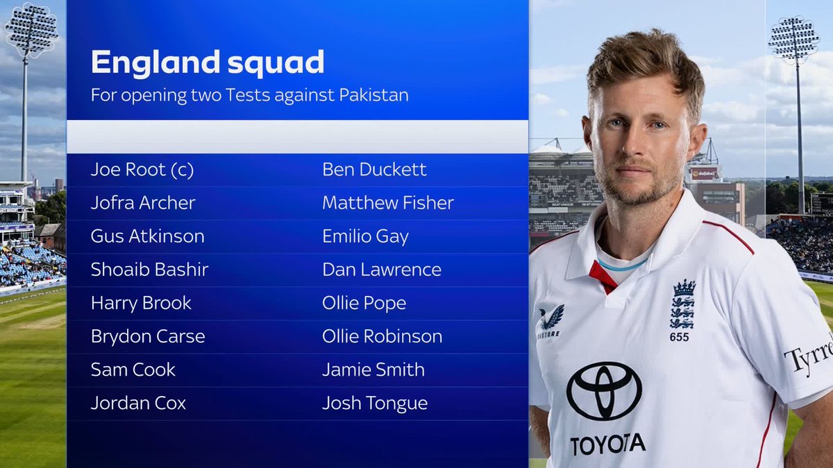 BREAKING: England Men have named a 16-player squad for the opening two Rothesay Tests against Pakistan 🚨
