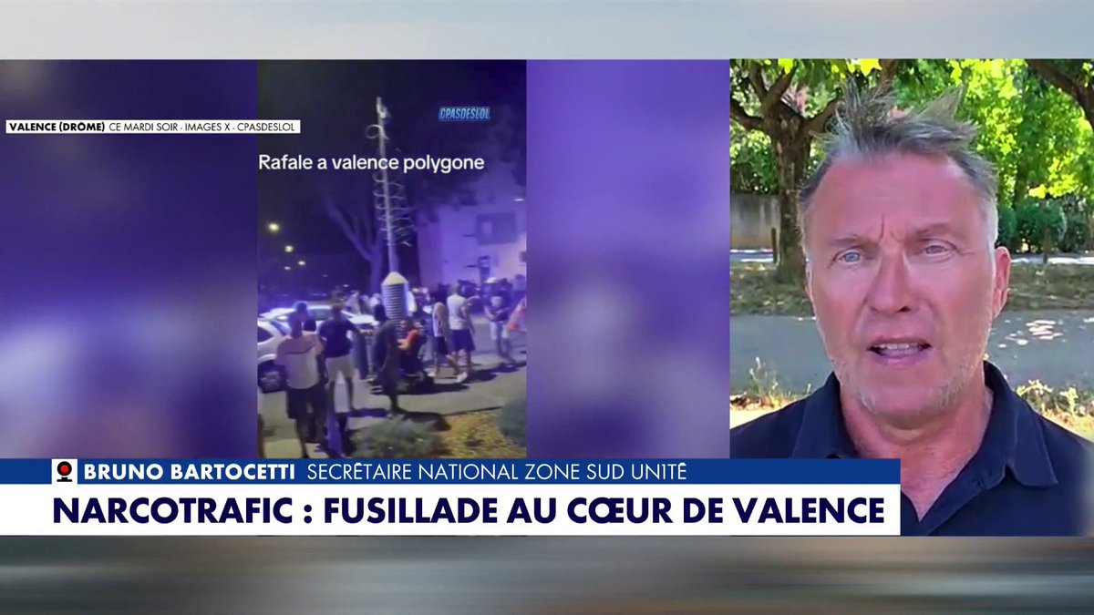 «On ne se demande pas s'il y aura une fusillade, on se demande quand» réagit Bruno Bartocetti, secrétaire national zone sud du syndicat de police Un1té, après une fusillade à Valence, dans #MidiNewsEte Toute l'info est à retrouver sur