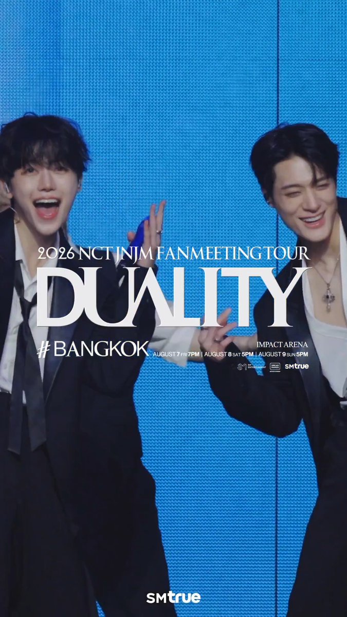 🔥 𝐃-𝟏 🔥 ⠀ Which one is your best side ? ⠀ พรุ่งนี้เตรียมตกหลุมรักยูนิต 💚 NCT JNJM 💚 ที่ไม่ว่าจะมองจากด้านไหน 🐶 JENO และ JAEMIN 🐰 ก็เปล่งประกายในทุกการขยับตัวและโดดเด่นที่สุดในสายตาของ ✨ NCTzen ✨ กับแฟนมีตติ้งครั้งแรกในประเทศไทย 🇹🇭 ⠀ 💥 𝐒𝐎𝐋𝐃 𝐎𝐔𝐓 💥 𝟐𝟎𝟐𝟔 𝐍𝐂𝐓 𝐉𝐍𝐉𝐌 𝐅𝐀𝐍𝐌𝐄𝐄𝐓𝐈𝐍𝐆 𝐓𝐎𝐔𝐑 [𝐃𝐔𝐀𝐋𝐈𝐓𝐘] # 𝐁𝐀𝐍𝐆𝐊𝐎𝐊 ⠀⠀ 🕶️ 𝟑 รอบการแสดง : ⠀ ⠀⠀𝟕 สิงหาคม 𝟐𝟎𝟐𝟔 (ศุกร์) เวลา 𝟏𝟗:𝟎𝟎 น. ⠀⠀𝟖 สิงหาคม 𝟐𝟎𝟐𝟔 (เสาร์) เวลา 𝟏𝟕:𝟎𝟎 น. ⠀⠀𝟗 สิงหาคม 𝟐𝟎𝟐𝟔 (อาทิตย์) เวลา 𝟏𝟕:𝟎𝟎 น. ⠀ 🪞 สถานที่ : ⠀ ⠀⠀อิมแพ็ค อารีน่า (𝐈𝐌𝐏𝐀𝐂𝐓 𝐀𝐑𝐄𝐍𝐀) ⠀ #NCTJNJM #DUALITY #NCTJNJM_DUALITY #NCTJNJM_FANMEETING_TOUR #NCTJNJM_FANMEETING_TOUR_DUALITY #BANGKOK #SMTrue