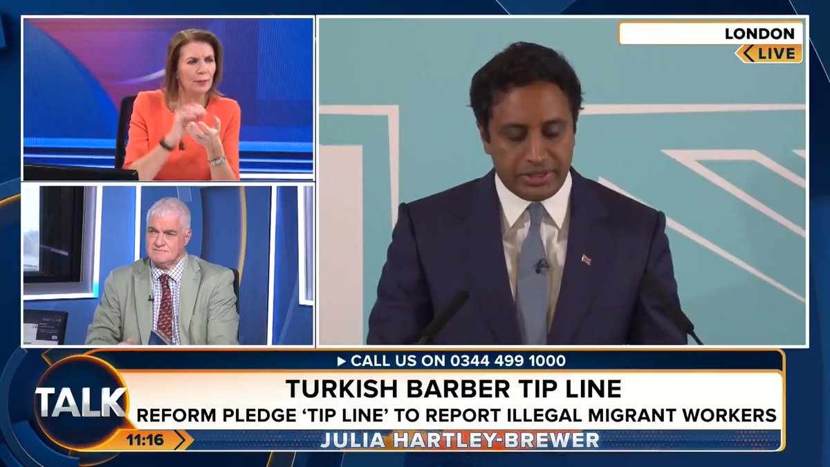 🚨"You hire someone illegally, you go to PRISON. It needs to be that, not just a fine." Reform UK has pledged to introduce a "Turkish barber tip line" to report migrants working illegally in Britain. Julia Hartley-Brewer