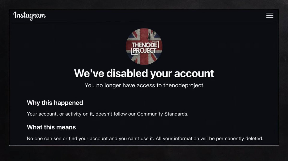 A MESSAGE FROM THENODEPROJECT Last night, Instagram deleted both our accounts within minutes. Nearly 100,000 followers gone. Then TikTok banned us too. Last time this happened, a media hit piece followed. I think another is coming. Thank you Elon Musk for X. We’re not going anywhere.