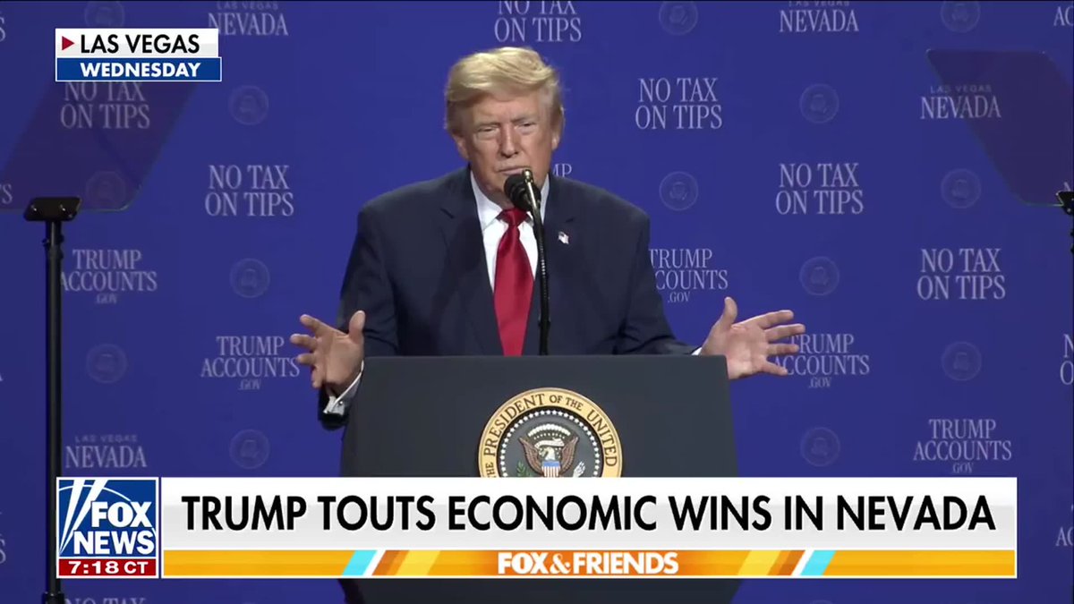 President Trump says Americans are starting to see the results of his economic agenda. Speaking in Las Vegas, he points to rising wages, manufacturing growth, and continued stock market gains while promoting tax relief measures aimed at putting more money back in workers' pockets. Officials say the "no tax on tips" policy has already helped more than 7.5 million workers, with the average deduction totaling about $7,000. Sandra Smith and Charles V Payne explains why the president's economic agenda is beginning to translate into tangible financial benefits for American workers and families. | FOX & Friends