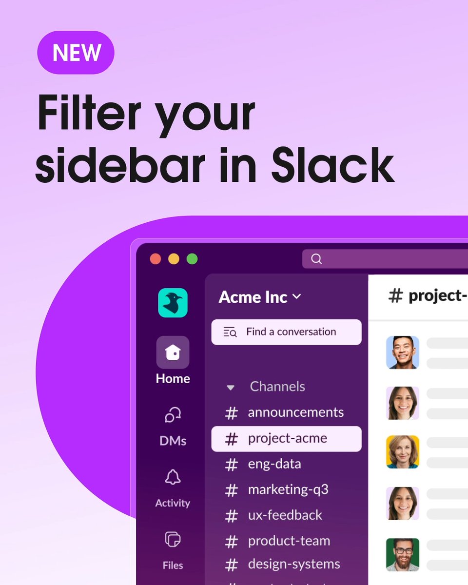 Sidebar feeling a little unwieldy? We have just the ticket. 👈 Introducing the sidebar filter! 💅 Just start typing and your conversation list will thin right out, helping you find the right discussion in no time. 😎 Give it a shot, and get to the discussion faster. 💥