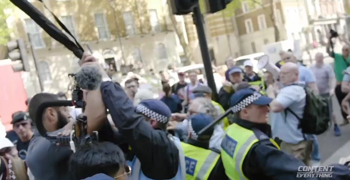 This is the Internet tough guy Mohammed Hijab. Turns up looking for a scrap, gets battered then has to be escorted away by police for his safety. Any Islamist cunt attending patriot events will be treated the same way.