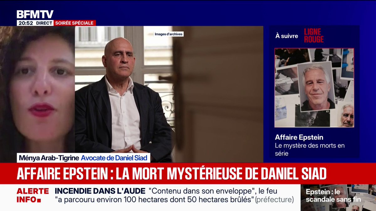 Affaire Epstein: "Les causes scientifiques après autopsie ne sont pas encore déterminées", explique l'avocate de Daniel Siad, mort en juillet