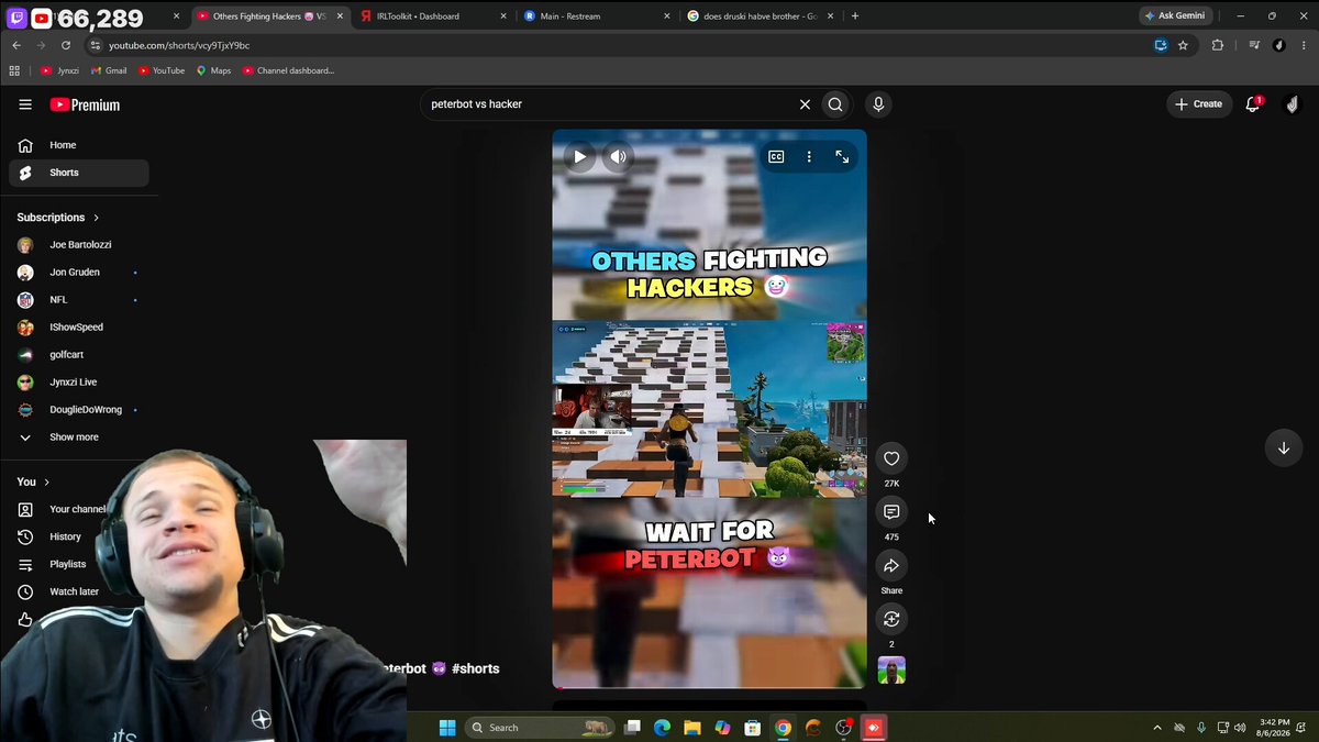 Jynxzi says Peterbot is so good that not even hackers with aimbot or macros could beat him in Fortnite. 😭