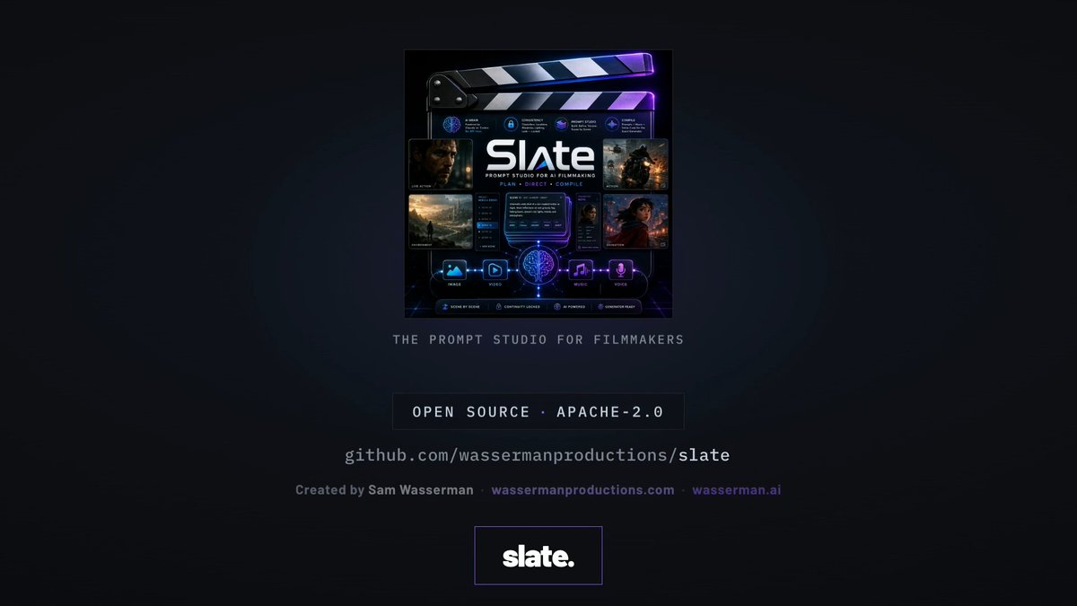 Available Now - my new app "SLATE": the open source link to download is 👇. Helps create the best prompts for any video/image or music generator. Use your existing llm subscription or locals no API needed. Tons of presets built in. Accepts image and video references. Mcp as well.