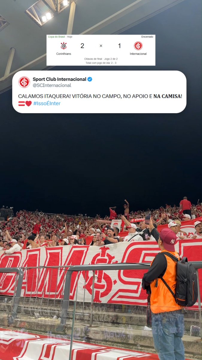 "CALAMOS ITAQUERA" 😬 O Inter deu o papo após a classificação contra o Corinthians na Copa do Brasil. Depois de vencer o jogo de ida por 2x0 e perder a volta por 2x1, o Colorado eliminou a equipe paulista e avançou para as quartas de final da competição! 📹 via SCInternacional/X #FutebolNaESPN #Futebol #CopaDoBrasil